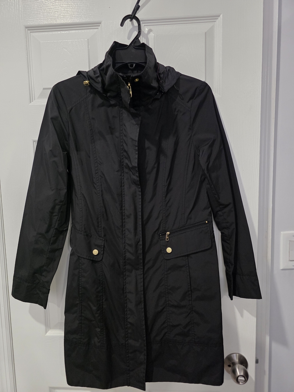 Cole Haan Black Trench Coat with Gold Hardware